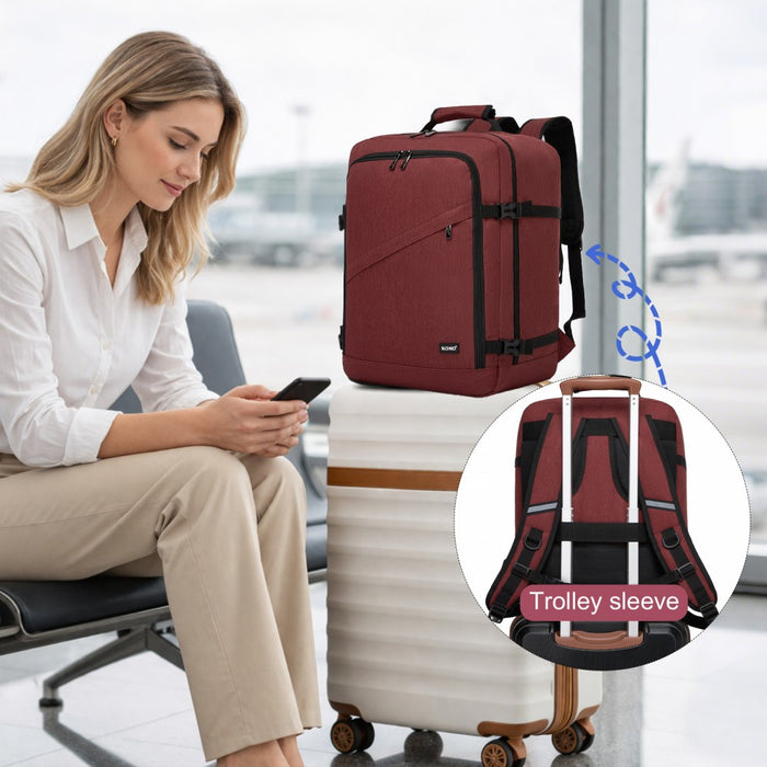 Flexible Cabin Backpack Fits 15.6-Inch Laptop, Clamshell Access – Burgundy
