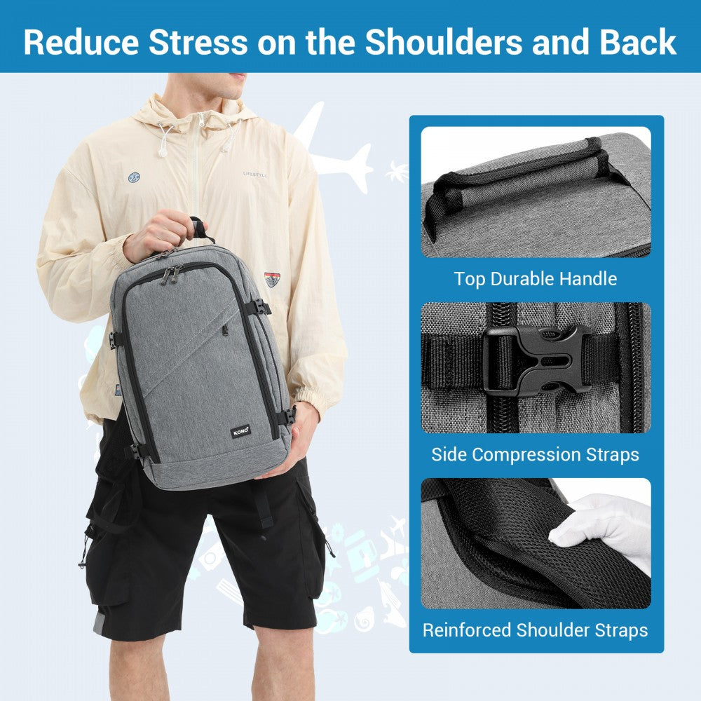 Flexible Cabin Backpack Fits 15.6-Inch Laptop, Clamshell Access – Grey