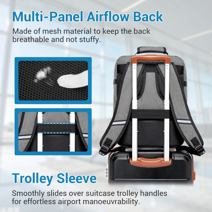 Flexible Cabin Backpack Fits 15.6-Inch Laptop, Clamshell Access – Grey