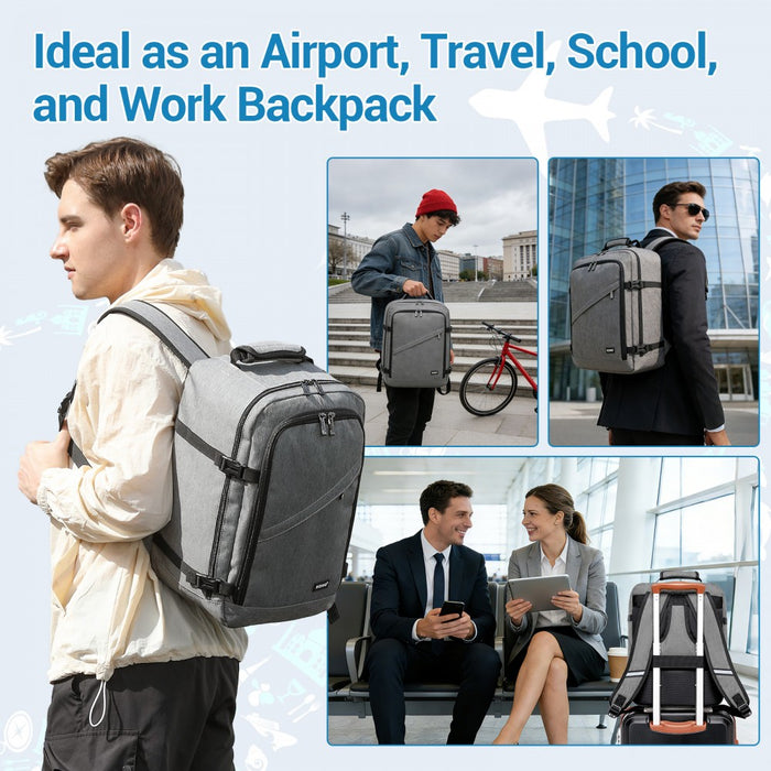 Flexible Cabin Backpack Fits 15.6-Inch Laptop, Clamshell Access – Grey