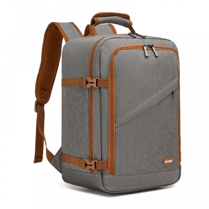 Flexible Cabin Backpack Fits 15.6-Inch Laptop, Clamshell Access – Grey and Brown