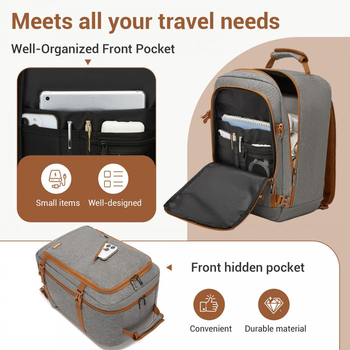 Flexible Cabin Backpack Fits 15.6-Inch Laptop, Clamshell Access – Grey and Brown