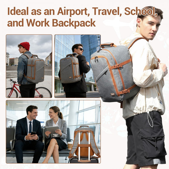 Flexible Cabin Backpack Fits 15.6-Inch Laptop, Clamshell Access – Grey and Brown