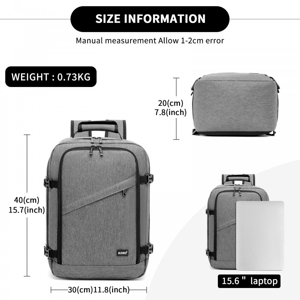 Flexible Cabin Backpack Fits 15.6-Inch Laptop, Clamshell Access – Grey