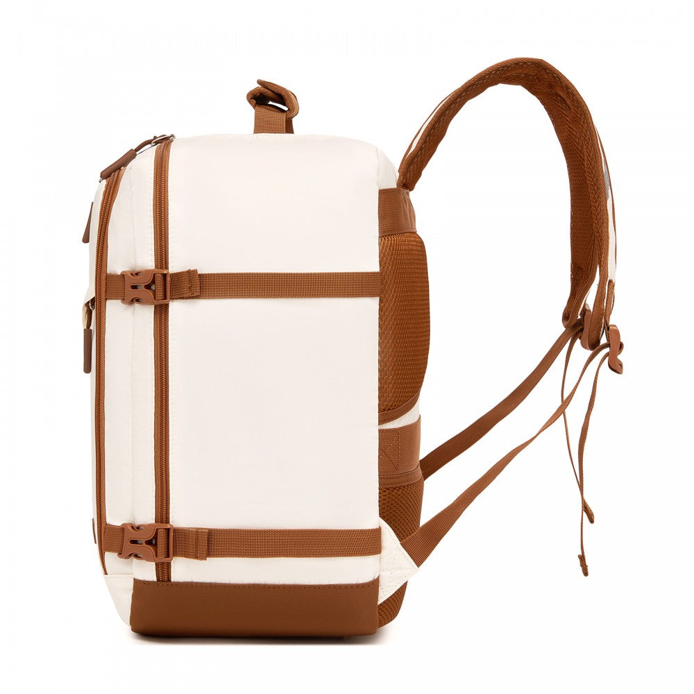 Colour-Block Organised Cabin Backpack – Clamshell, 15.6″ Laptop, Travel and Commute Ready – Beige and Brown