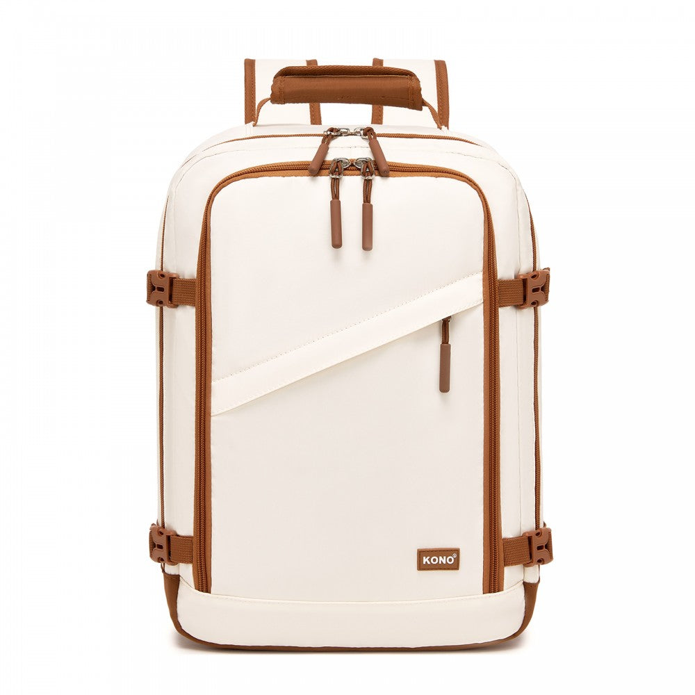 Colour-Block Organised Cabin Backpack – Clamshell, 15.6″ Laptop, Travel and Commute Ready – Beige and Brown