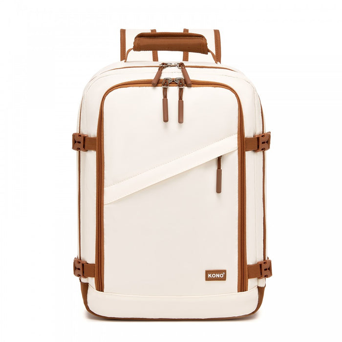 Colour-Block Organised Cabin Backpack – Clamshell, 15.6″ Laptop, Travel and Commute Ready – Beige and Brown