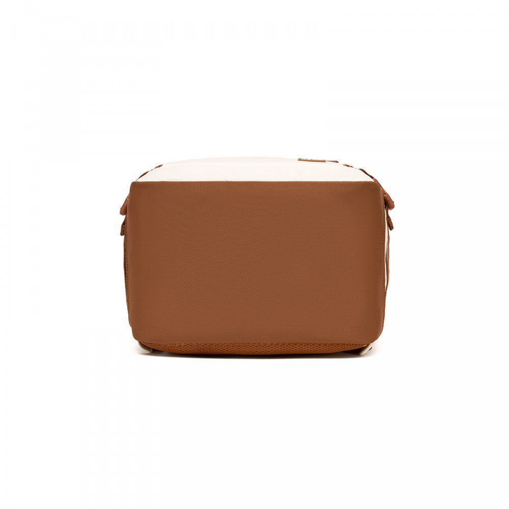 Colour-Block Organised Cabin Backpack – Clamshell, 15.6″ Laptop, Travel and Commute Ready – Beige and Brown