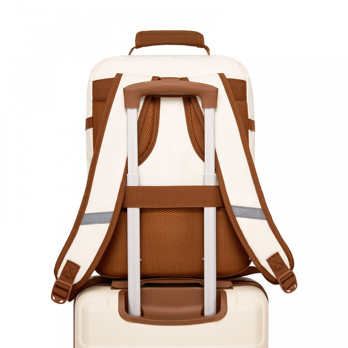 Colour-Block Organised Cabin Backpack – Clamshell, 15.6″ Laptop, Travel and Commute Ready – Beige and Brown