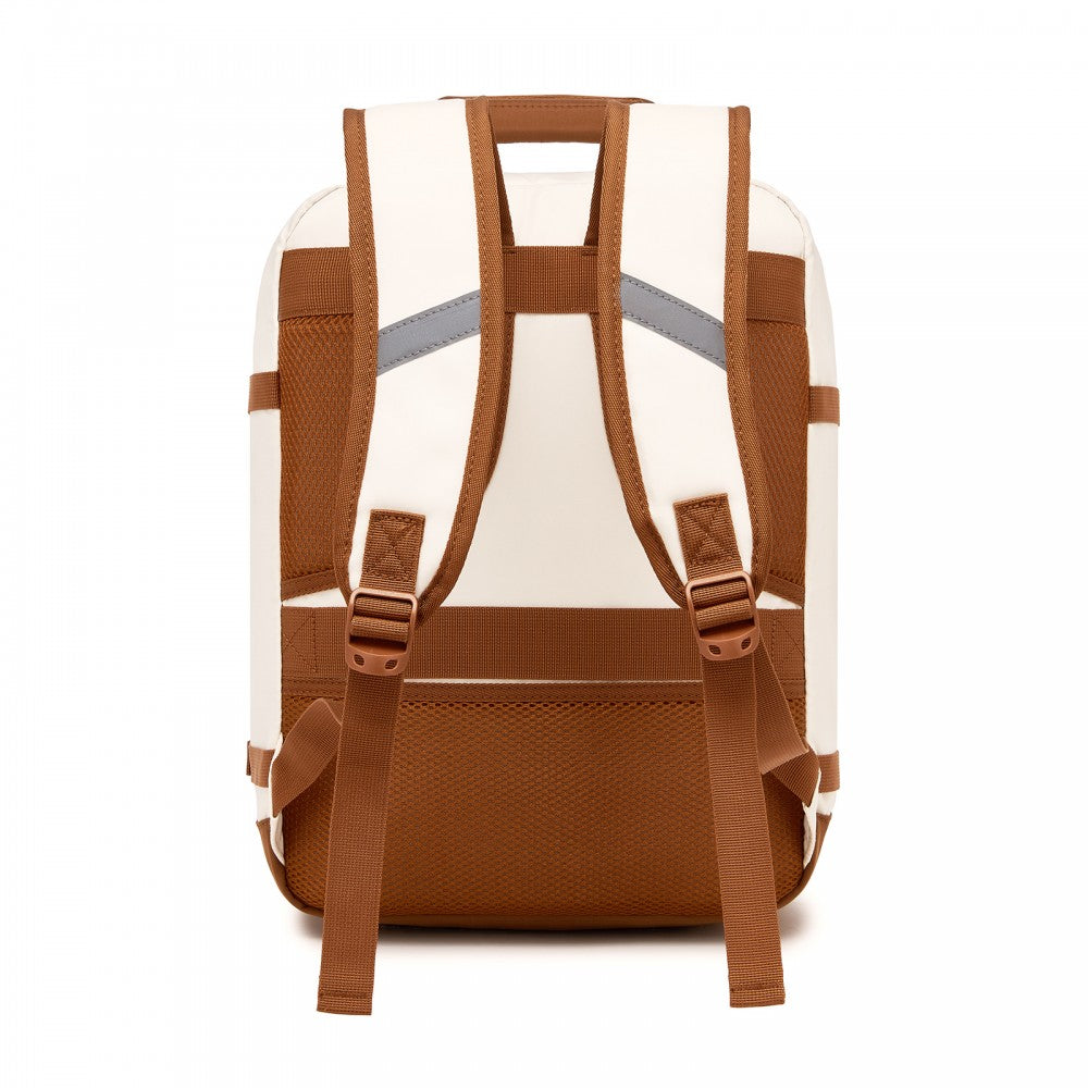 Colour-Block Organised Cabin Backpack – Clamshell, 15.6″ Laptop, Travel and Commute Ready – Beige and Brown