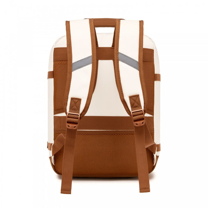 Colour-Block Organised Cabin Backpack – Clamshell, 15.6″ Laptop, Travel and Commute Ready – Beige and Brown