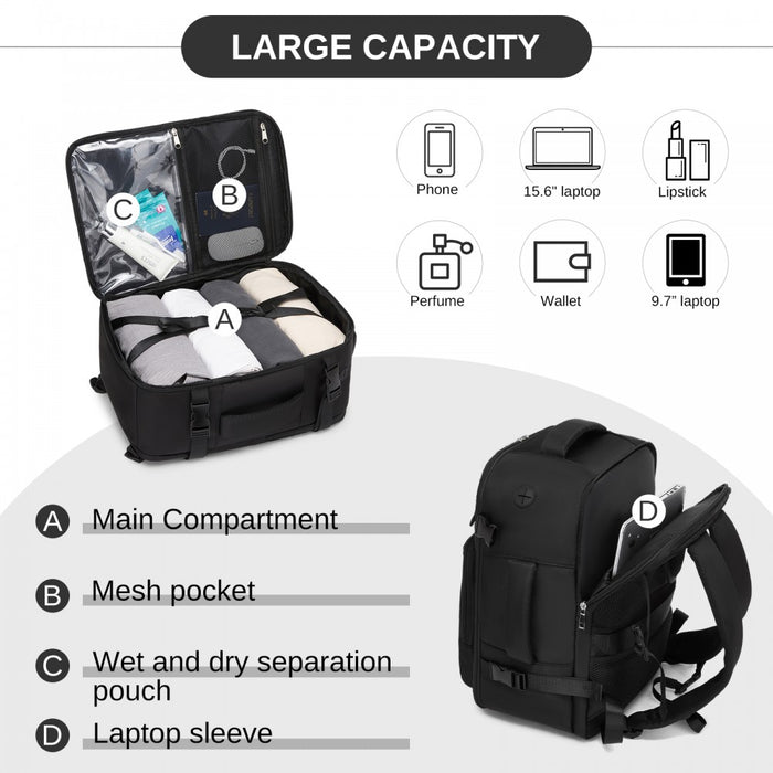 Cabin Travel Backpack – Water-Resistant, Multi-Compartment, Padded Laptop, Anti-Theft, Carry-On Tote – Black