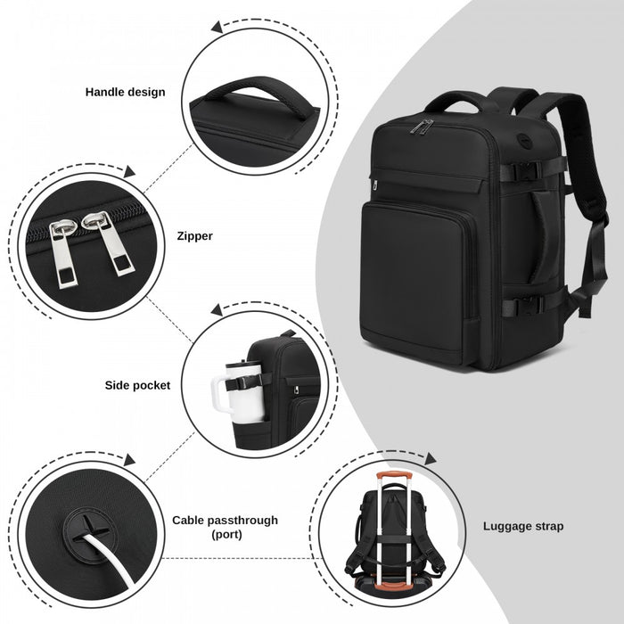 Cabin Travel Backpack – Water-Resistant, Multi-Compartment, Padded Laptop, Anti-Theft, Carry-On Tote – Black