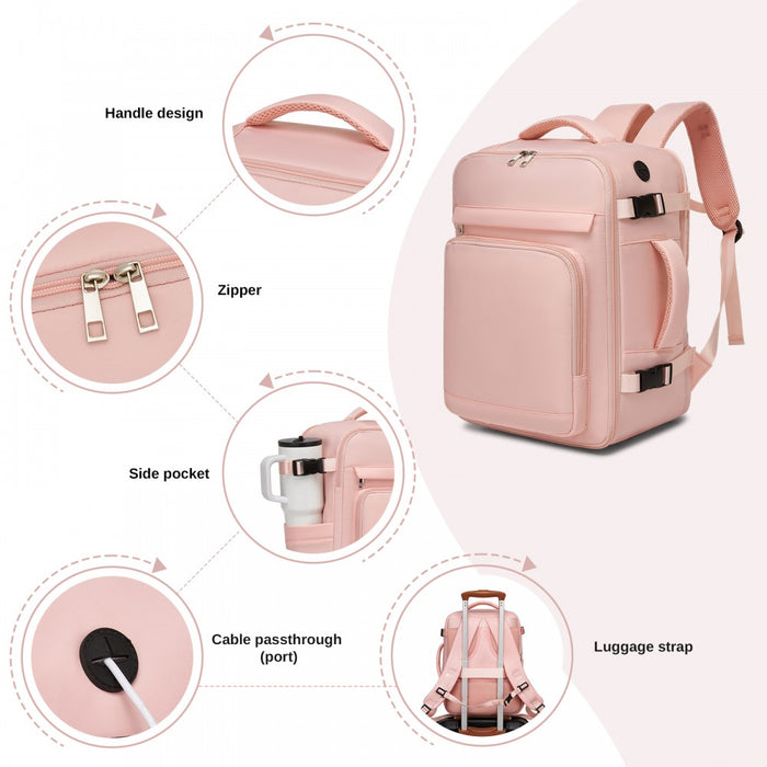 Cabin Travel Backpack – Water-Resistant, Multi-Compartment, Padded Laptop, Anti-Theft, Carry-On Tote – Pink