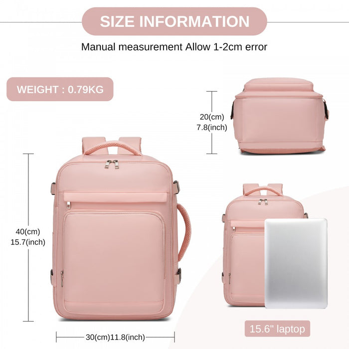 Cabin Travel Backpack – Water-Resistant, Multi-Compartment, Padded Laptop, Anti-Theft, Carry-On Tote – Pink