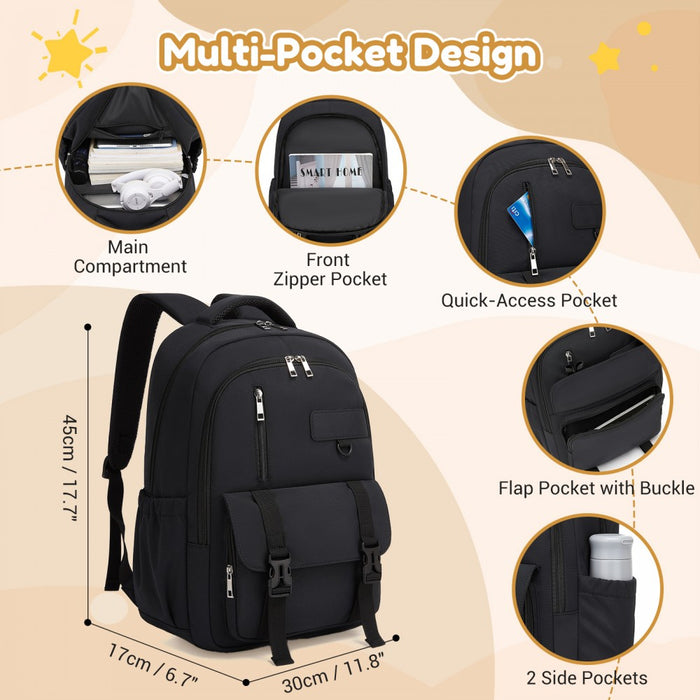 Water-Resistant Kids Backpack with Padded Laptop Sleeve and Multi-Pocket Organisation – Black