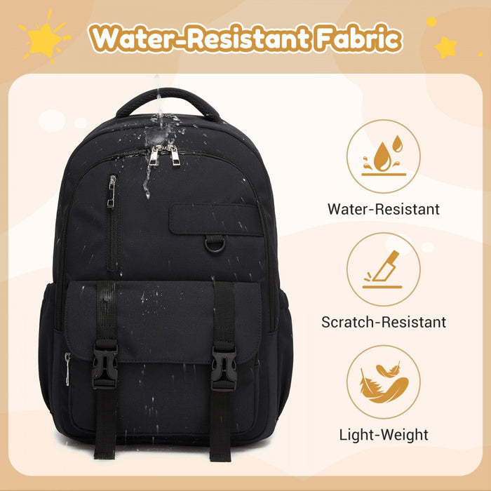 Water-Resistant Kids Backpack with Padded Laptop Sleeve and Multi-Pocket Organisation – Black