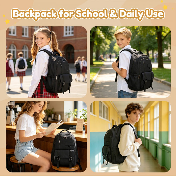 Water-Resistant Kids Backpack with Padded Laptop Sleeve and Multi-Pocket Organisation – Black
