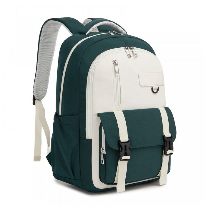 Water-Resistant Kids Backpack with Padded Laptop Sleeve and Multi-Pocket Organisation – Green and Beige