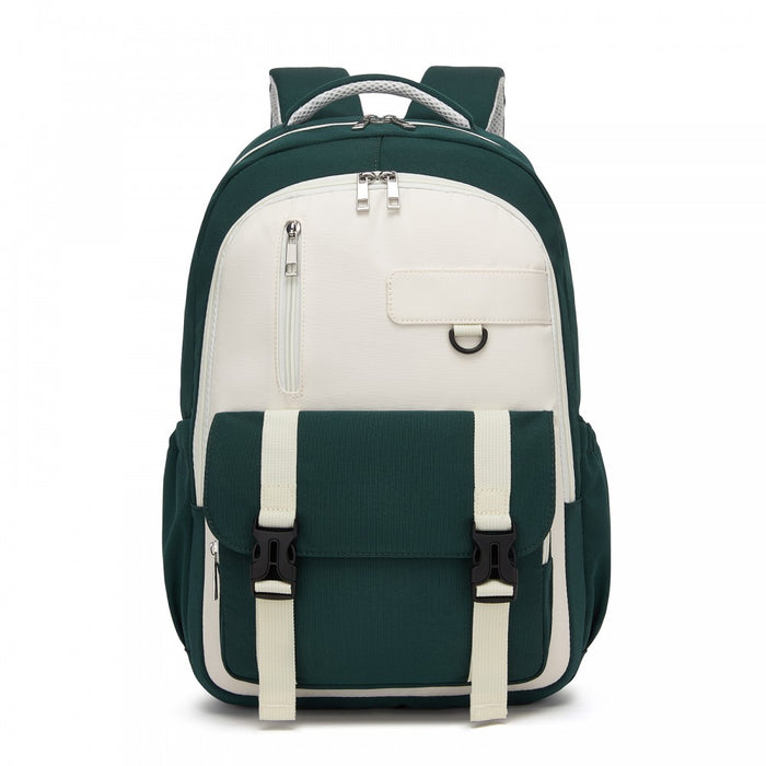 Water-Resistant Kids Backpack with Padded Laptop Sleeve and Multi-Pocket Organisation – Green and Beige