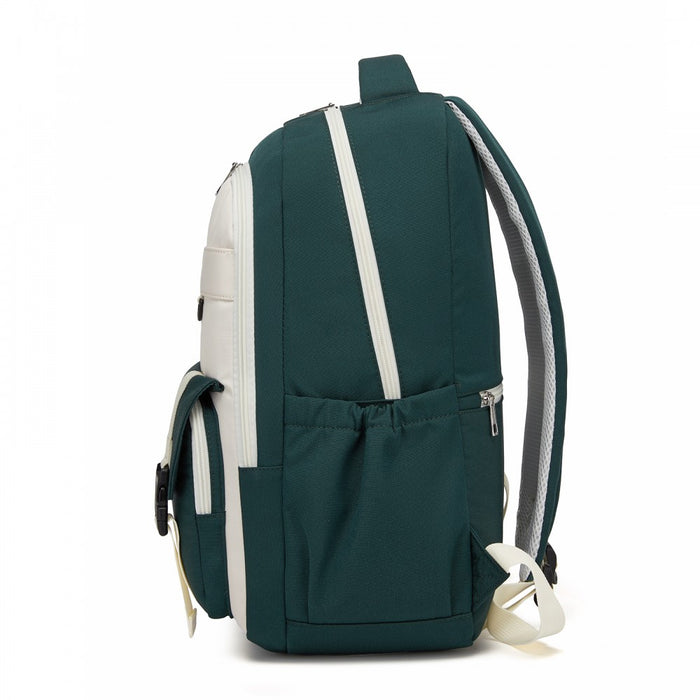 Water-Resistant Kids Backpack with Padded Laptop Sleeve and Multi-Pocket Organisation – Green and Beige