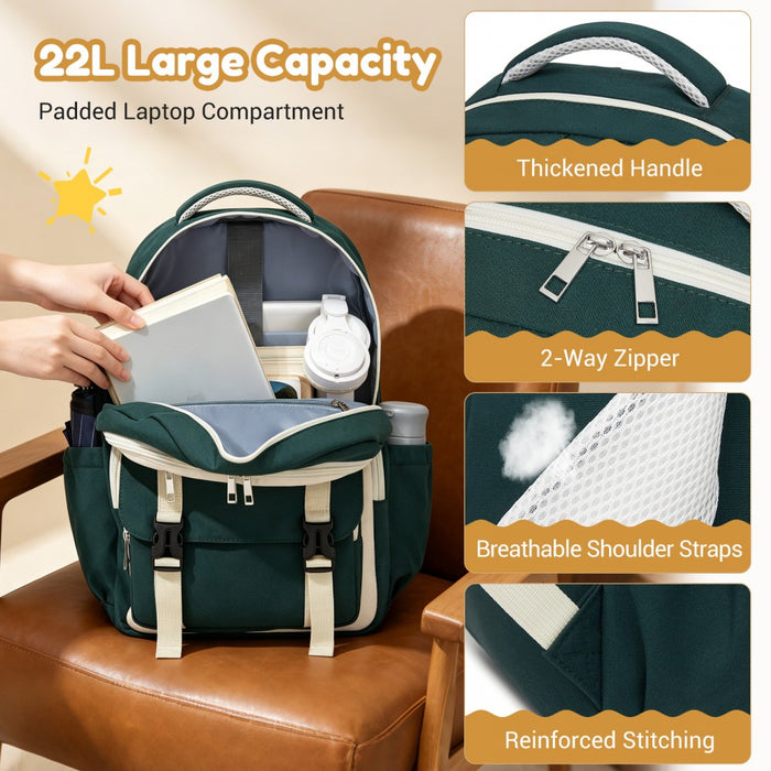 Water-Resistant Kids Backpack with Padded Laptop Sleeve and Multi-Pocket Organisation – Green and Beige