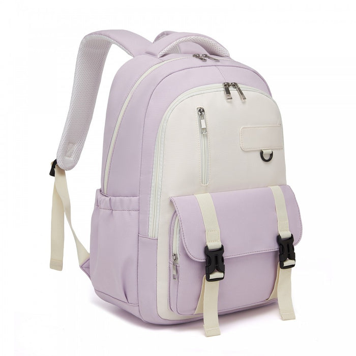 Water-Resistant Kids Backpack with Padded Laptop Sleeve and Multi-Pocket Organisation – Purple and Beige