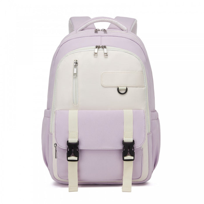 Water-Resistant Kids Backpack with Padded Laptop Sleeve and Multi-Pocket Organisation – Purple and Beige