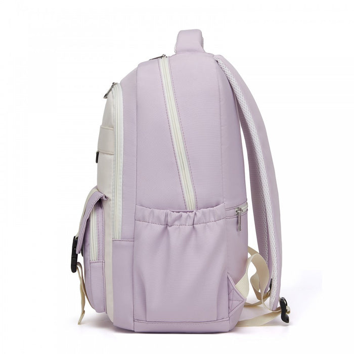 Water-Resistant Kids Backpack with Padded Laptop Sleeve and Multi-Pocket Organisation – Purple and Beige