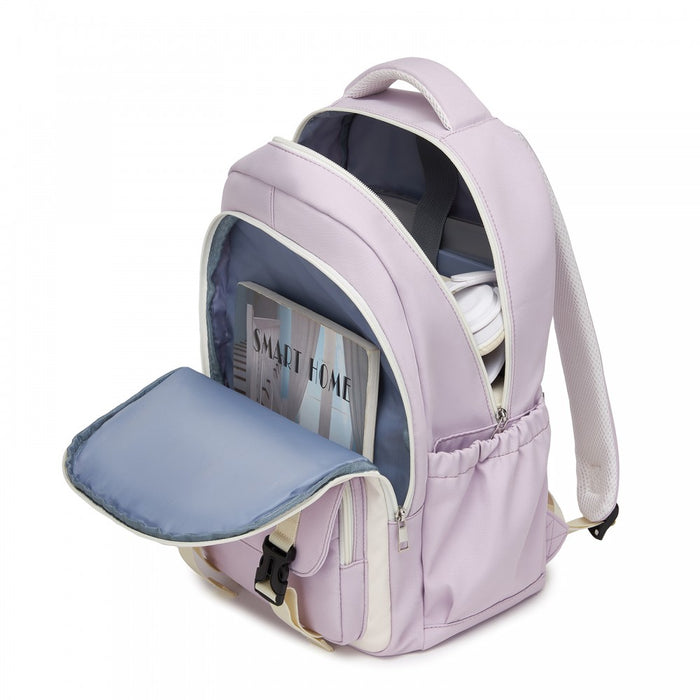 Water-Resistant Kids Backpack with Padded Laptop Sleeve and Multi-Pocket Organisation – Purple and Beige