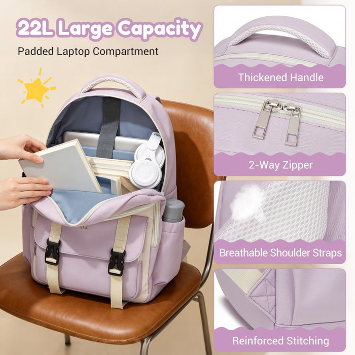 Water-Resistant Kids Backpack with Padded Laptop Sleeve and Multi-Pocket Organisation – Purple and Beige