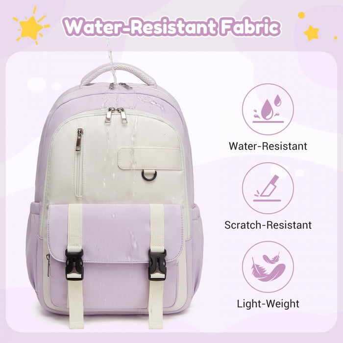 Water-Resistant Kids Backpack with Padded Laptop Sleeve and Multi-Pocket Organisation – Purple and Beige