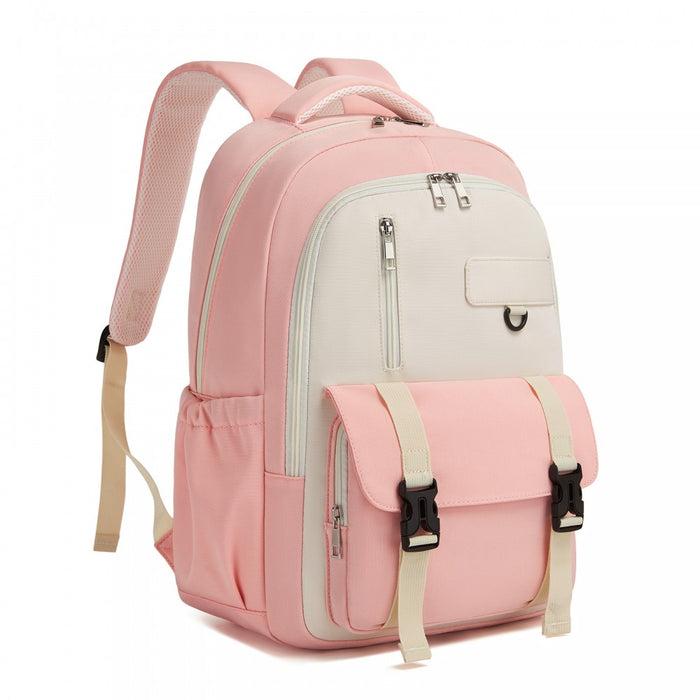 Water-Resistant Kids Backpack with Padded Laptop Sleeve and Multi-Pocket Organisation – Pink and Beige