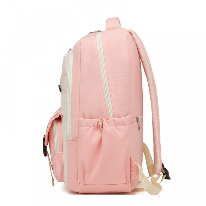 Water-Resistant Kids Backpack with Padded Laptop Sleeve and Multi-Pocket Organisation – Pink and Beige