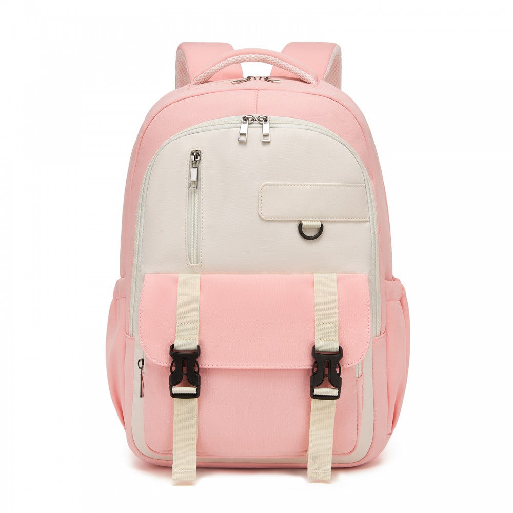 Water-Resistant Kids Backpack with Padded Laptop Sleeve and Multi-Pocket Organisation – Pink and Beige