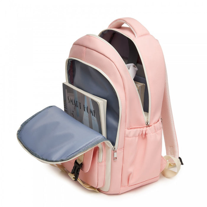 Water-Resistant Kids Backpack with Padded Laptop Sleeve and Multi-Pocket Organisation – Pink and Beige