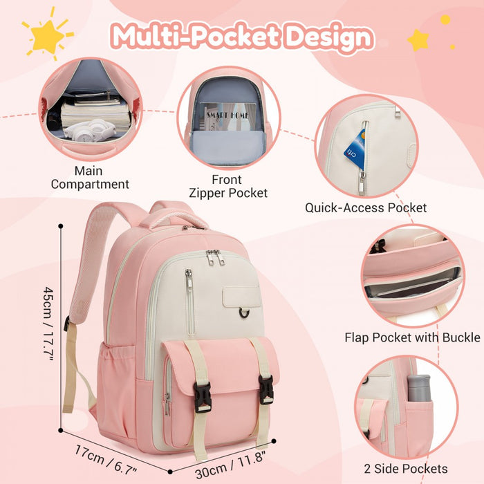 Water-Resistant Kids Backpack with Padded Laptop Sleeve and Multi-Pocket Organisation – Pink and Beige