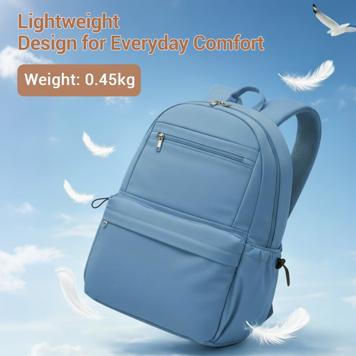 Solid-Colour Casual Backpack with Multi-Pocket Storage – Blue