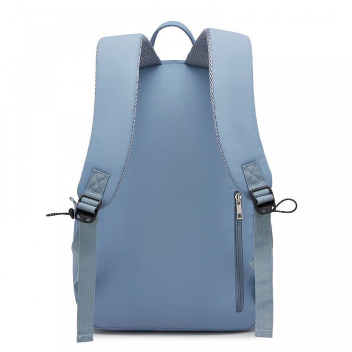 Solid-Colour Casual Backpack with Multi-Pocket Storage – Blue