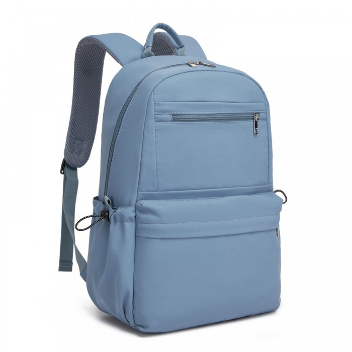 Solid-Colour Casual Backpack with Multi-Pocket Storage – Blue