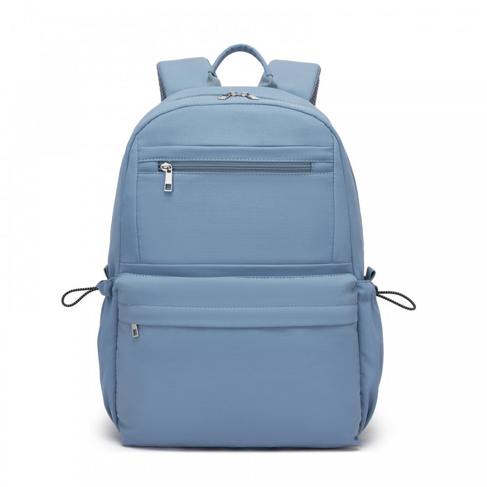 Solid-Colour Casual Backpack with Multi-Pocket Storage – Blue