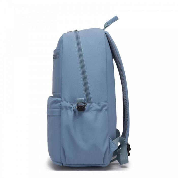 Solid-Colour Casual Backpack with Multi-Pocket Storage – Blue