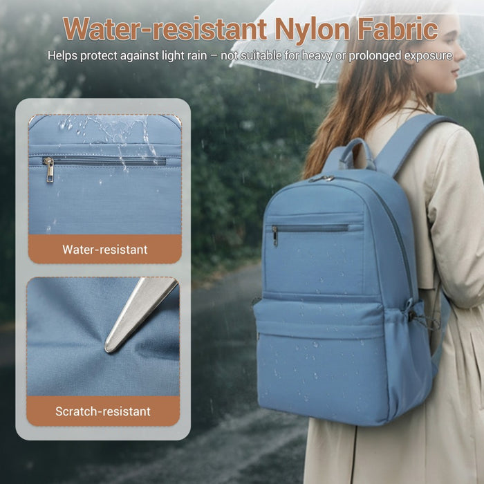 Solid-Colour Casual Backpack with Multi-Pocket Storage – Blue