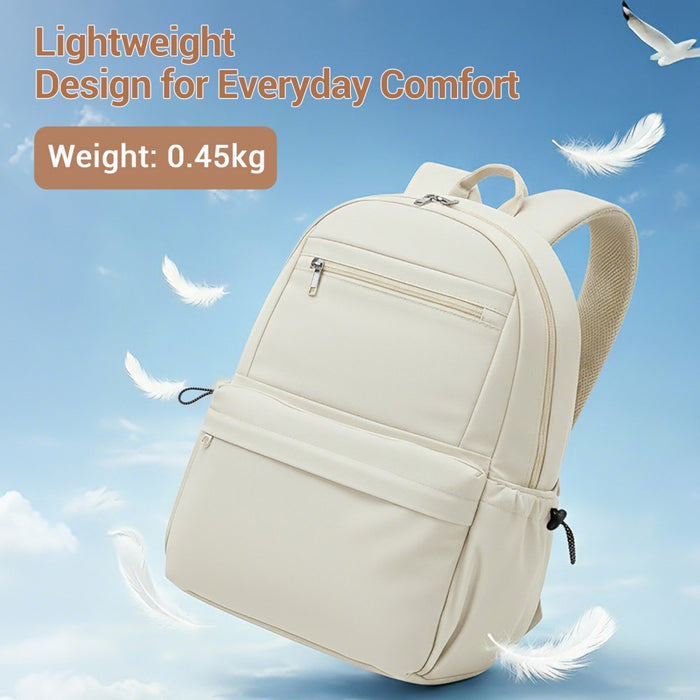 Solid-Colour Casual Backpack with Multi-Pocket Storage – Beige