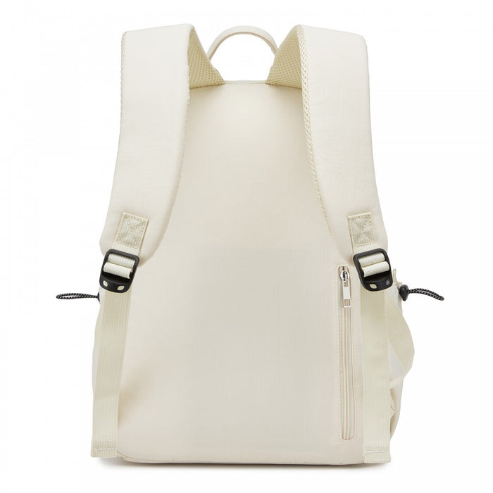 Solid-Colour Casual Backpack with Multi-Pocket Storage – Beige