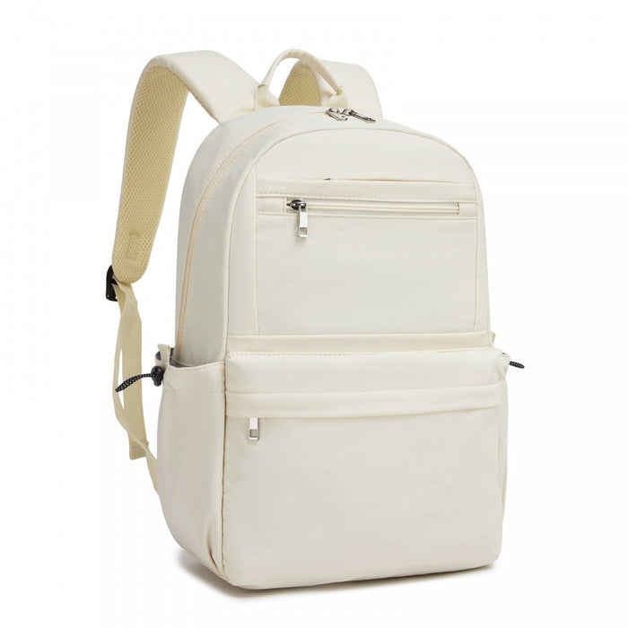 Solid-Colour Casual Backpack with Multi-Pocket Storage – Beige