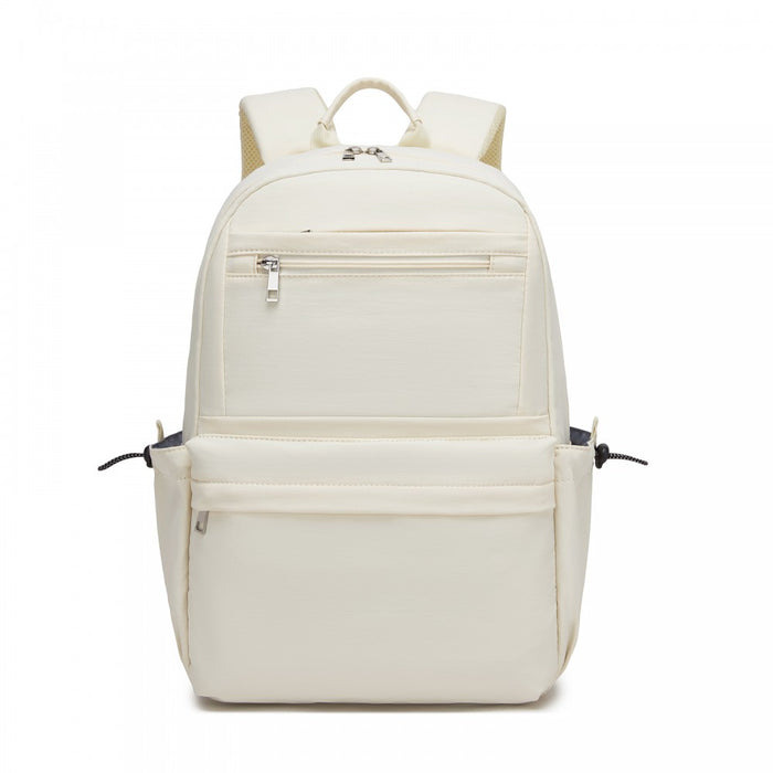 Solid-Colour Casual Backpack with Multi-Pocket Storage – Beige