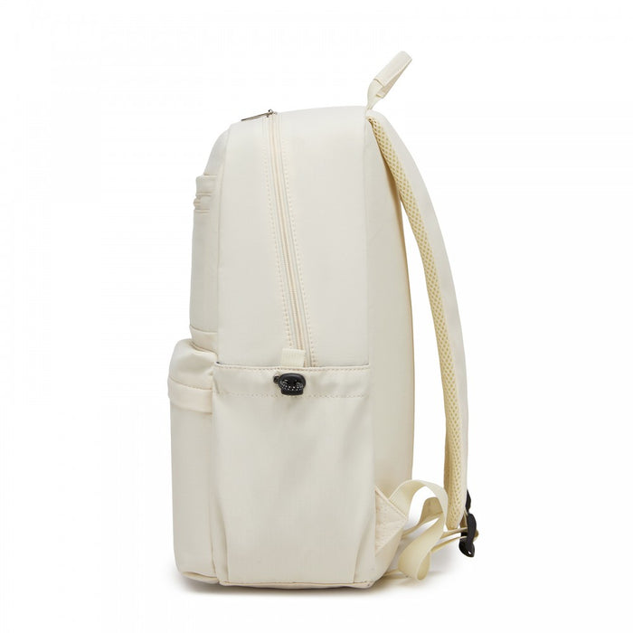 Solid-Colour Casual Backpack with Multi-Pocket Storage – Beige