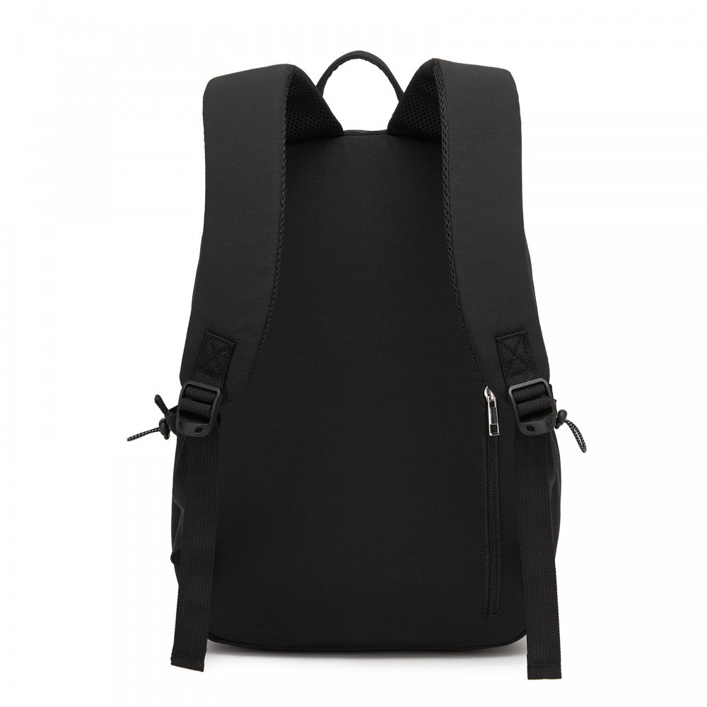Solid-Colour Casual Backpack with Multi-Pocket Storage – Black