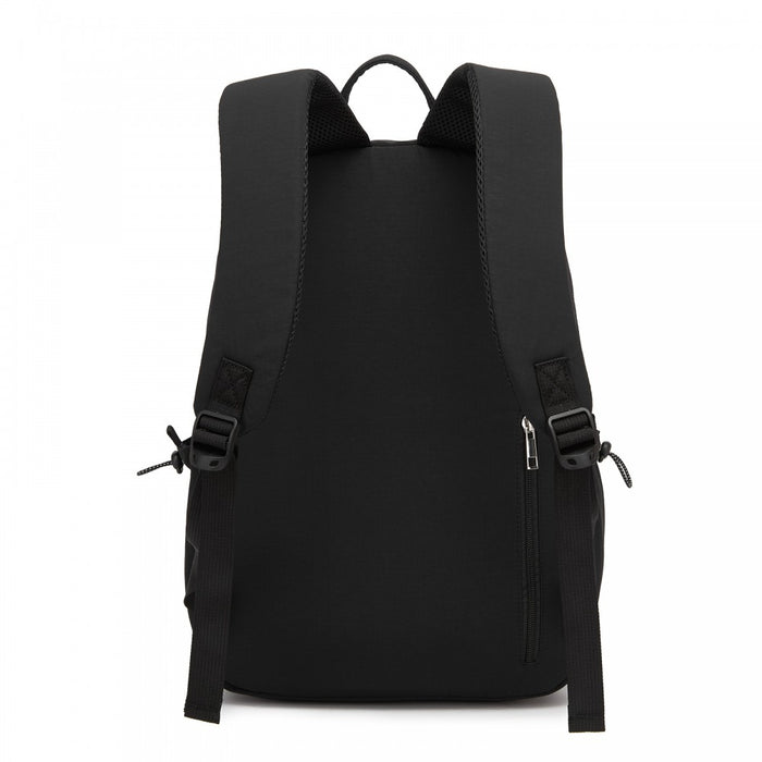 Solid-Colour Casual Backpack with Multi-Pocket Storage – Black